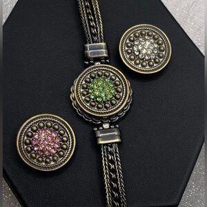 💗BRONZE TOGGLE Snap Button Bracelet with 3 Charms - 18mm/20mm